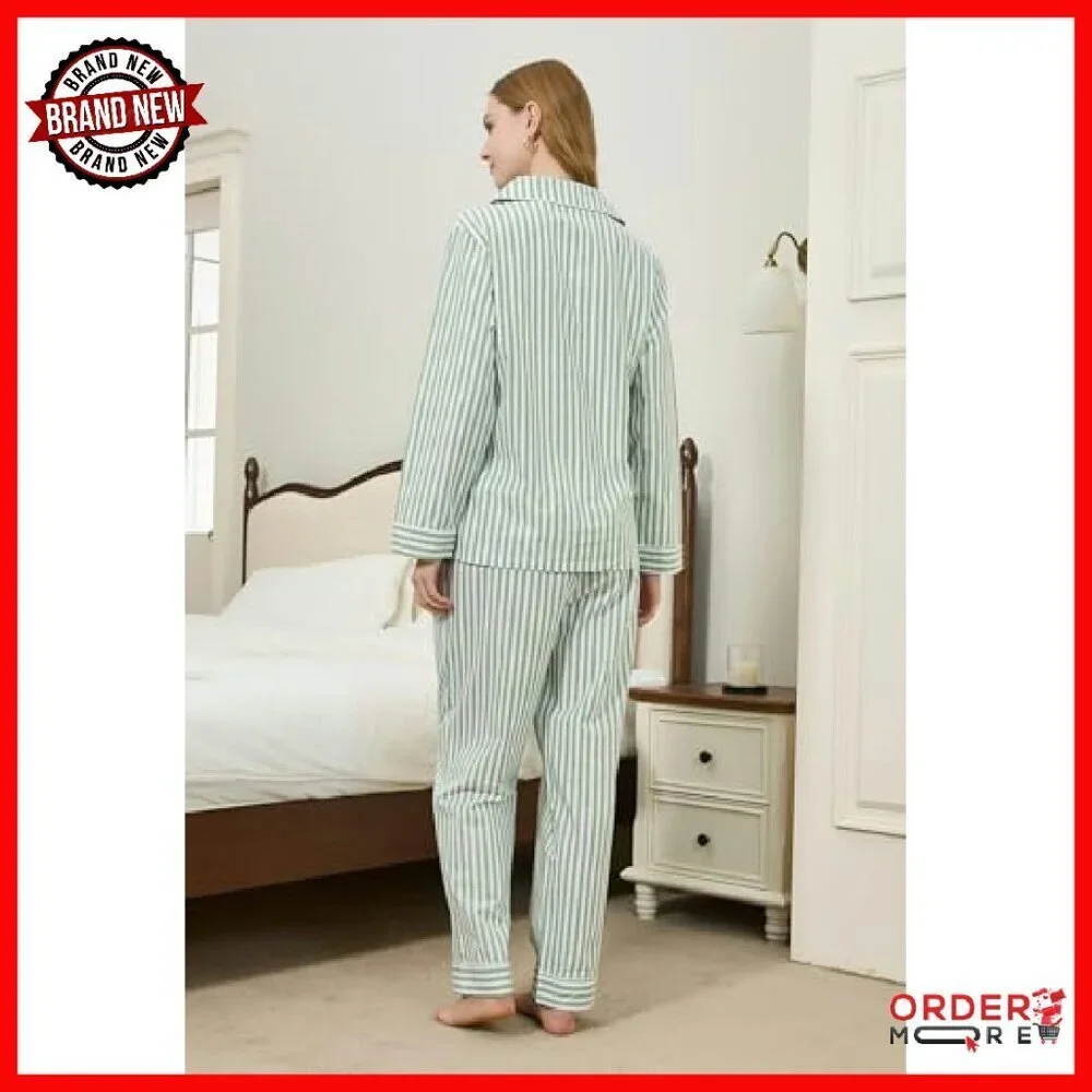 Soft Cotton Pajama Set with Pockets, Long Sleeve Sleepwear for Women